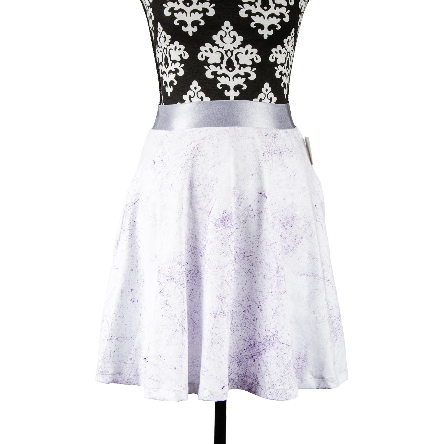 Půlkolová sukně s kapsami - fialové cákance/úplet