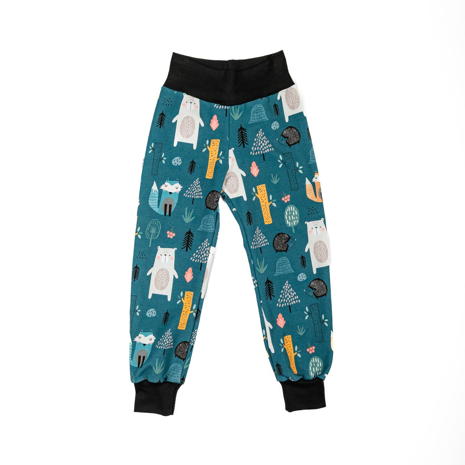 Rostoucí dětské tepláčky - zvířátka na modré/teplákovina